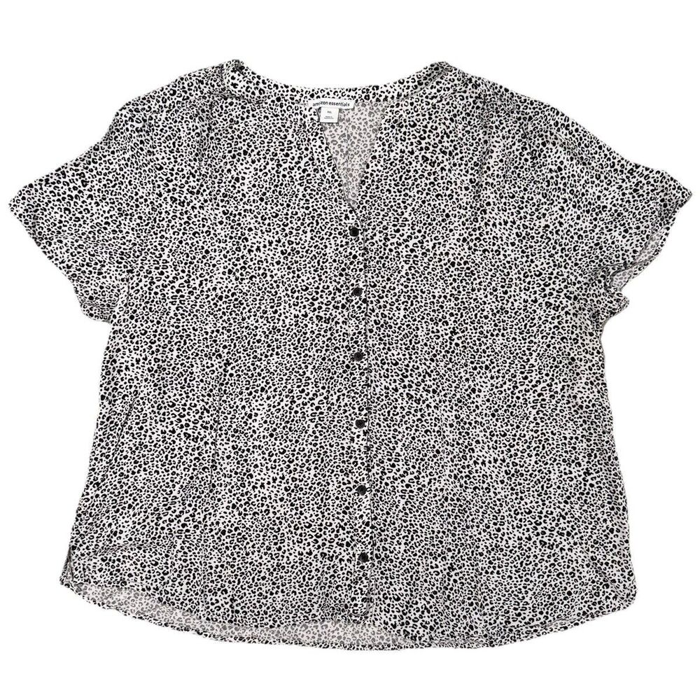 Amazon Essentials Black & White Leopard Print Button Up Blouse Womens XXL Shirt